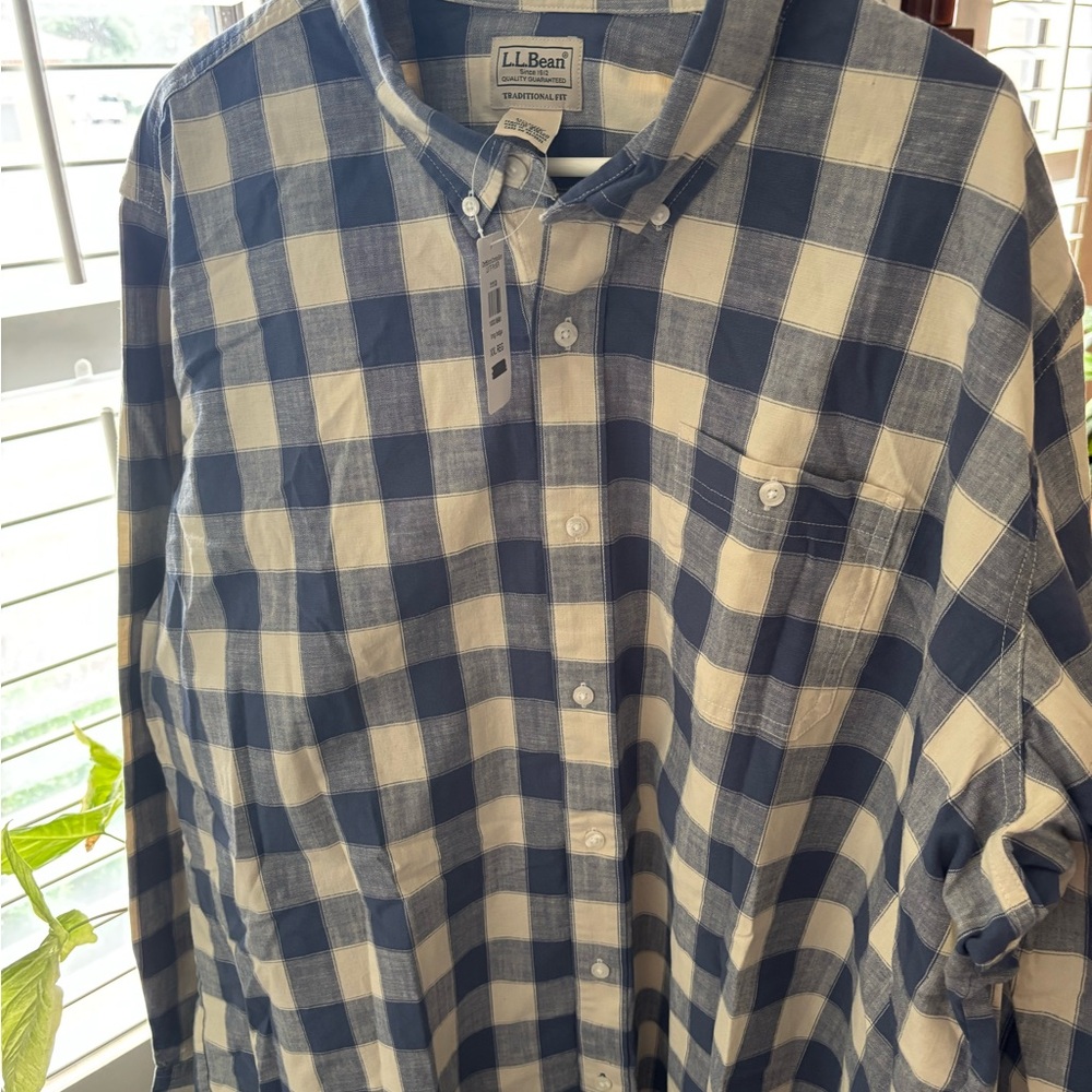 L.L. Bean Men's Navy and White Plaid Shirt